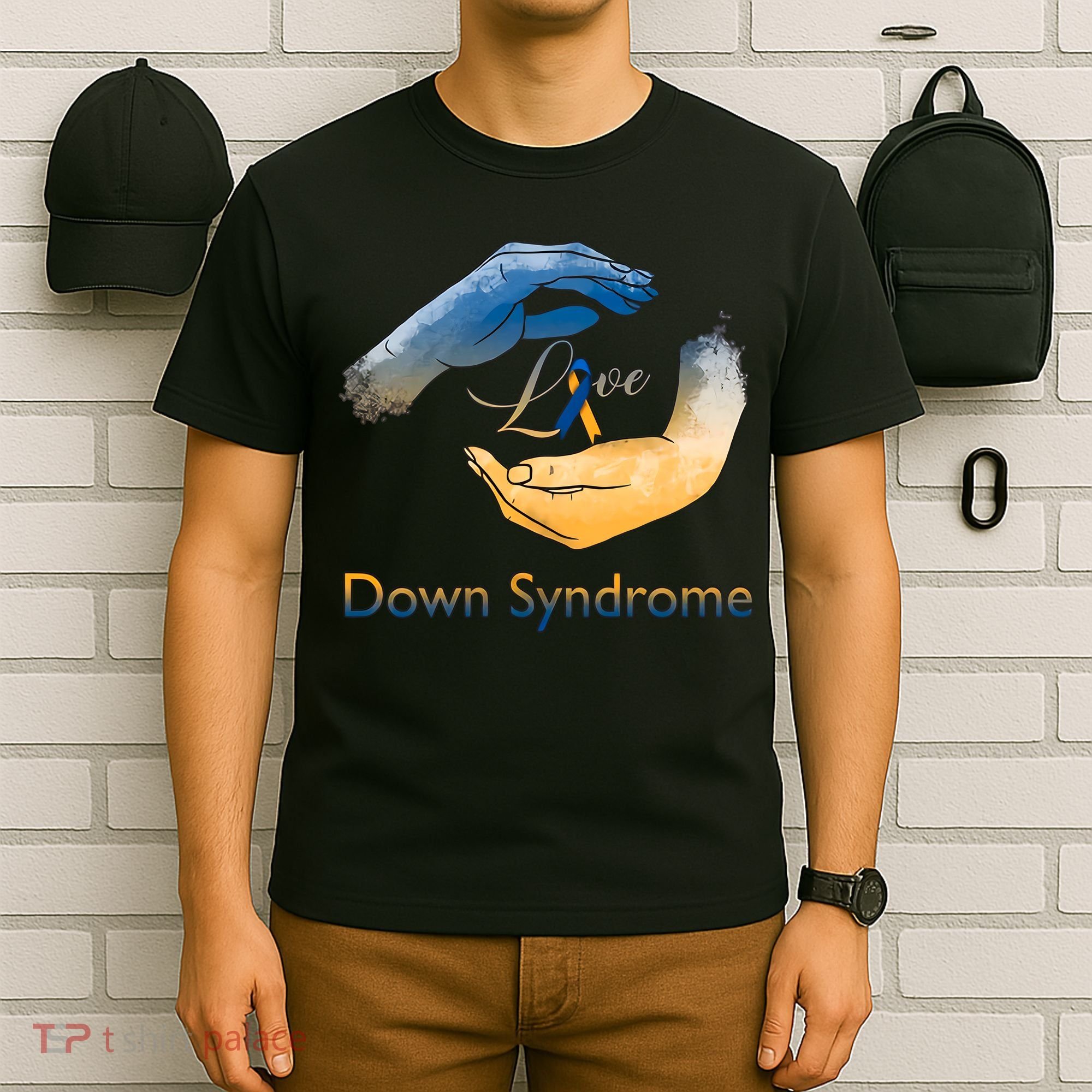 Love Down Syndrome Awareness Gold Blue Ribbon Down Syndrome Warrior T-Shirt