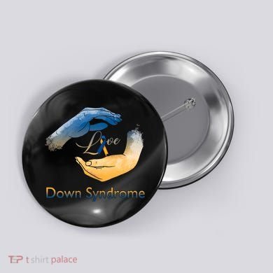 Love Down Syndrome Awareness Gold Blue Ribbon Down Syndrome Warrior Button