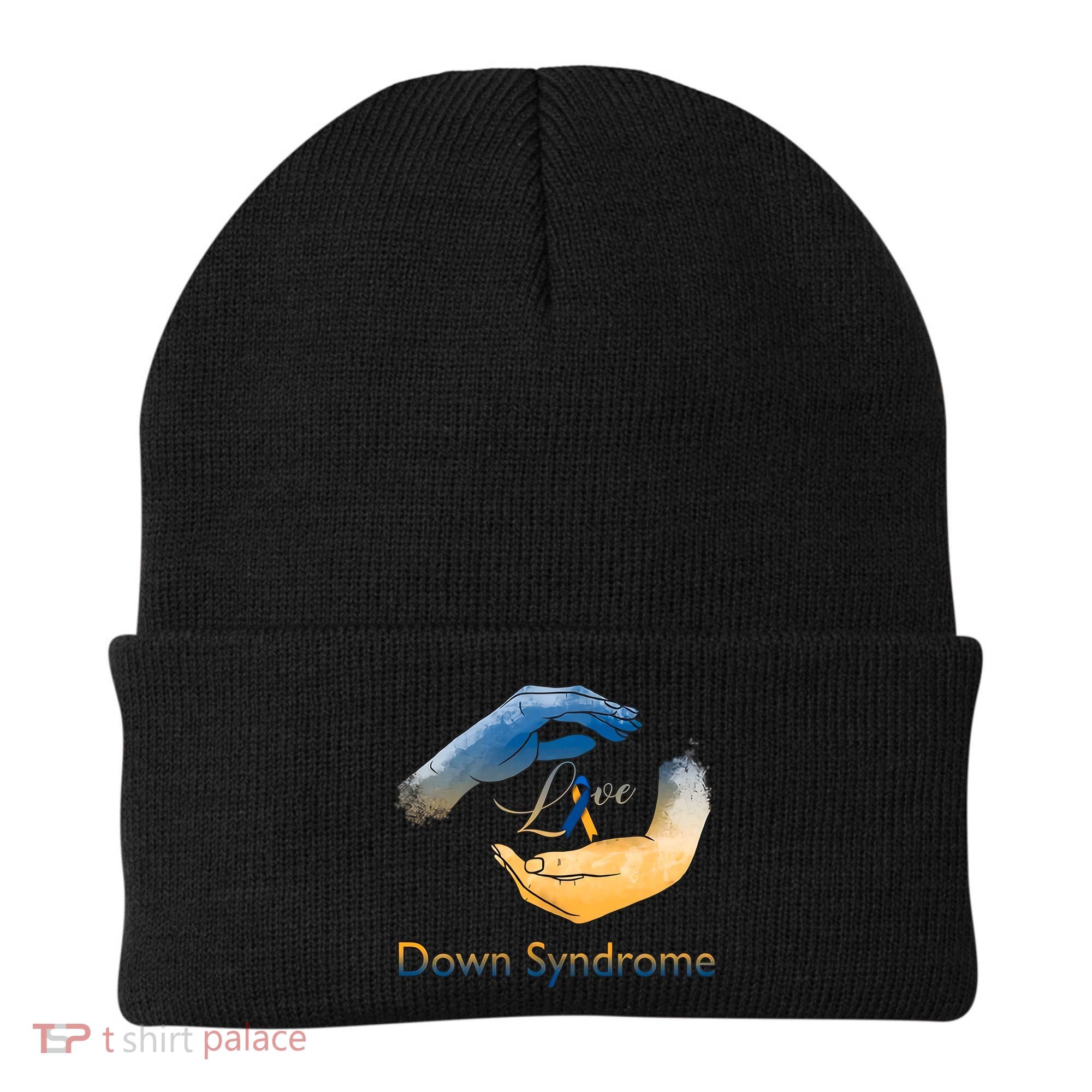 Love Down Syndrome Awareness Gold Blue Ribbon Down Syndrome Warrior Beanie