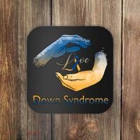 Love Down Syndrome Awareness Gold Blue Ribbon Down Syndrome Warrior Coaster thumb 0