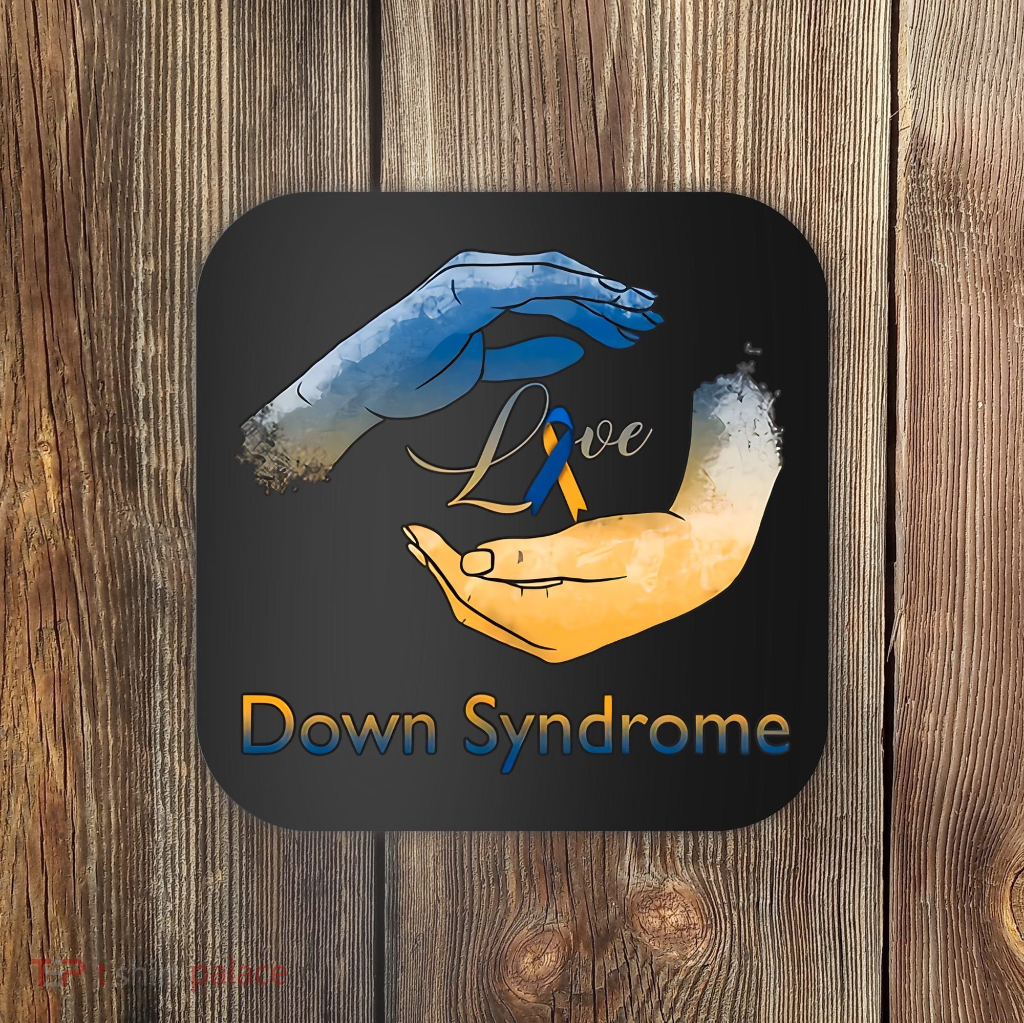 Love Down Syndrome Awareness Gold Blue Ribbon Down Syndrome Warrior Coaster