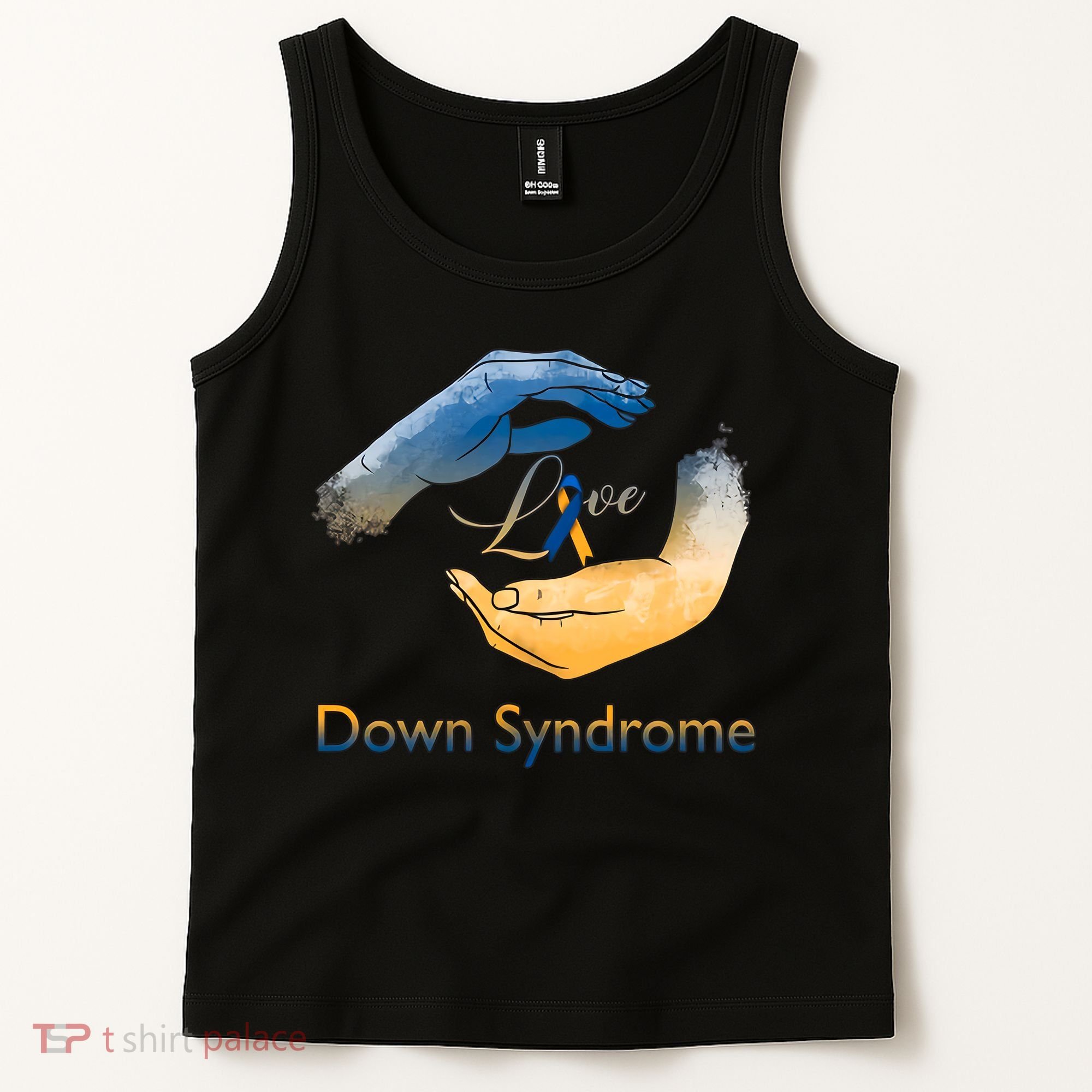 Love Down Syndrome Awareness Gold Blue Ribbon Down Syndrome Warrior Tank Top
