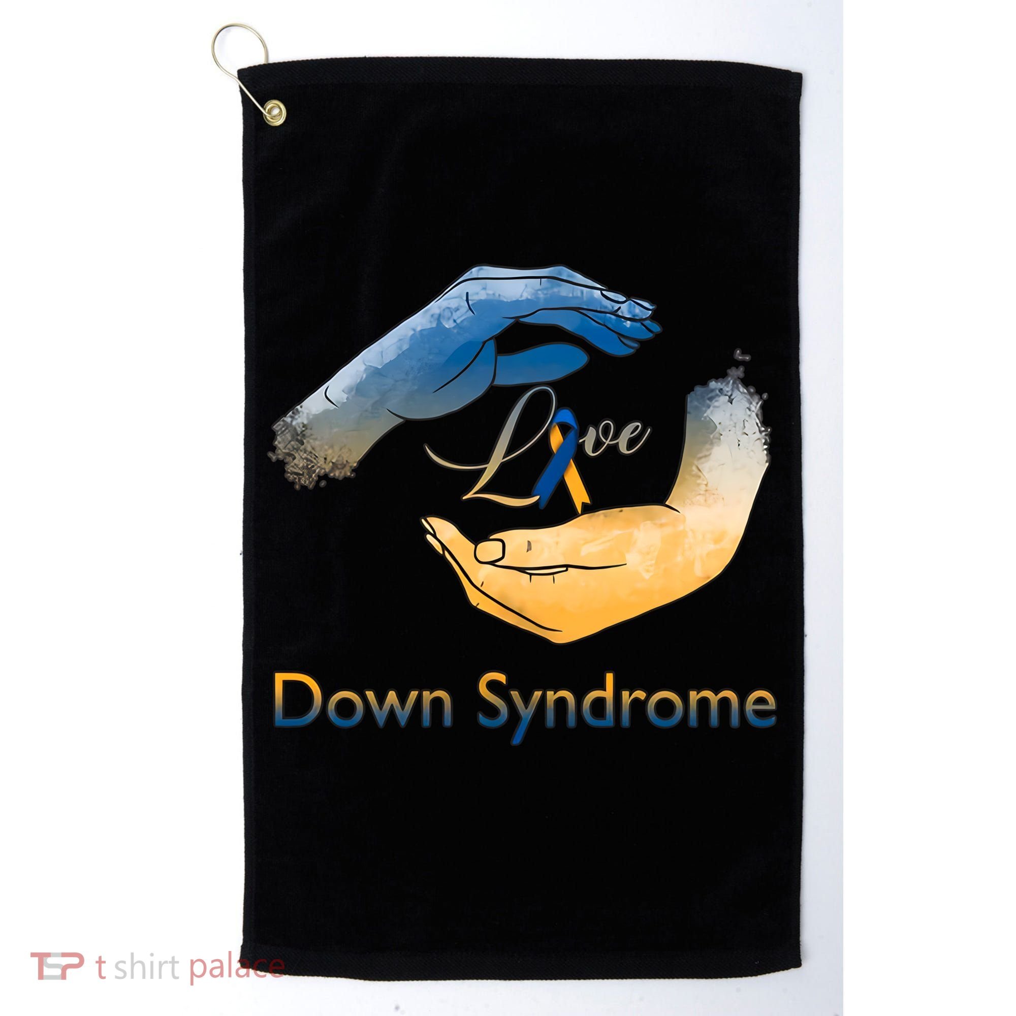 Love Down Syndrome Awareness Gold Blue Ribbon Down Syndrome Warrior Golf Towel