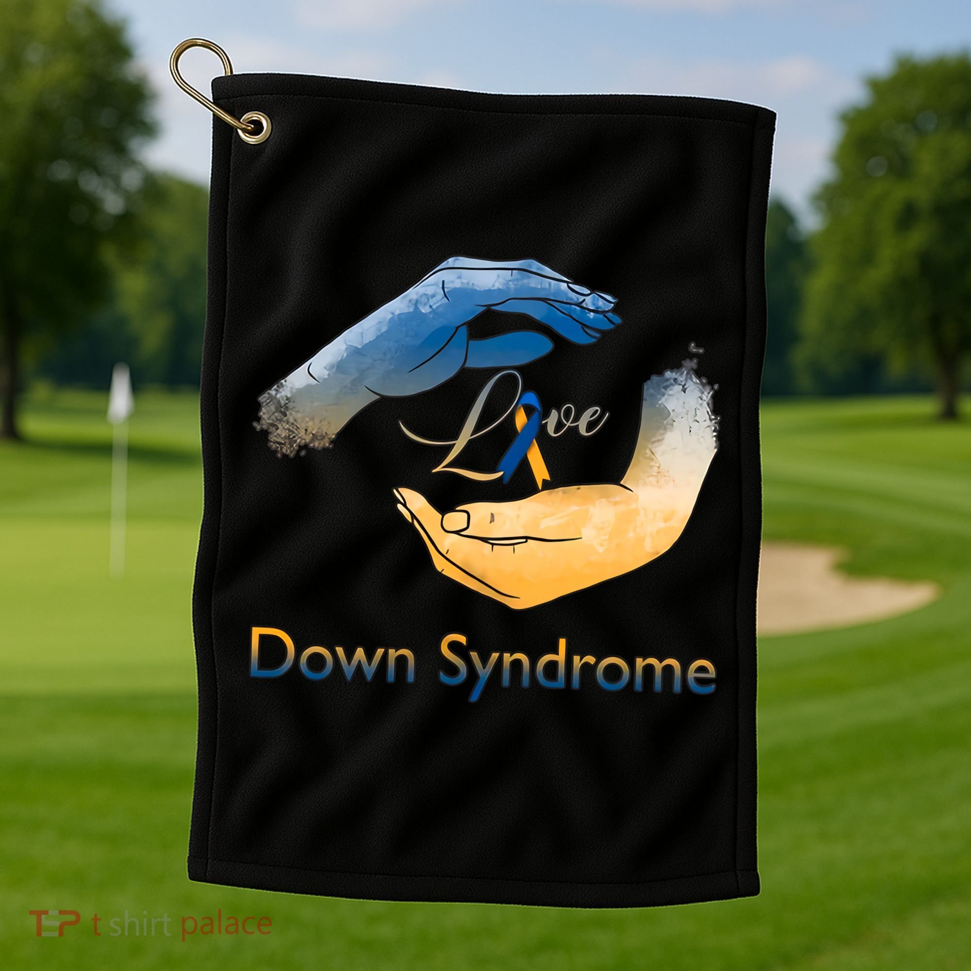 Love Down Syndrome Awareness Gold Blue Ribbon Down Syndrome Warrior Golf Towel