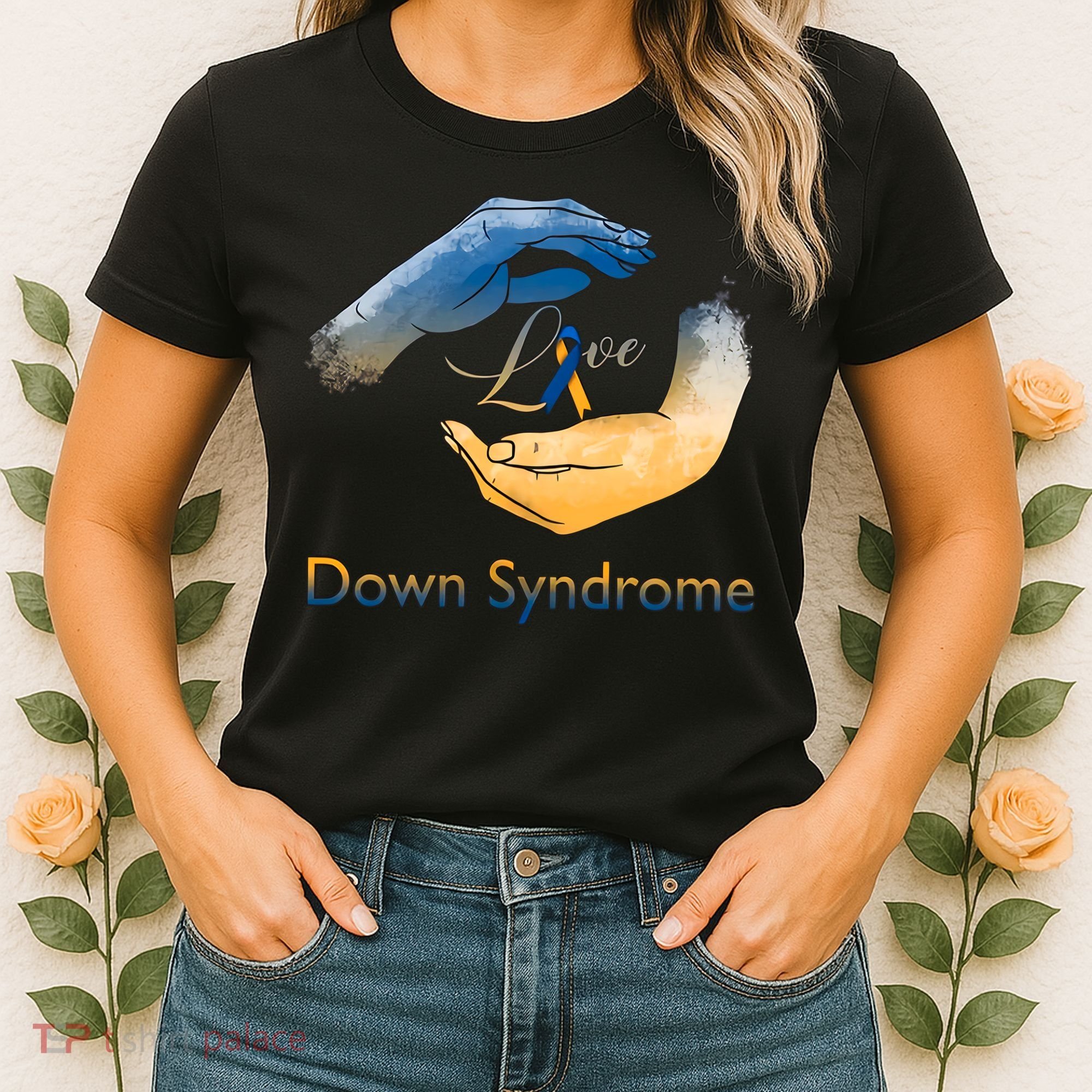 Love Down Syndrome Awareness Gold Blue Ribbon Down Syndrome Warrior Women's T-Shirt