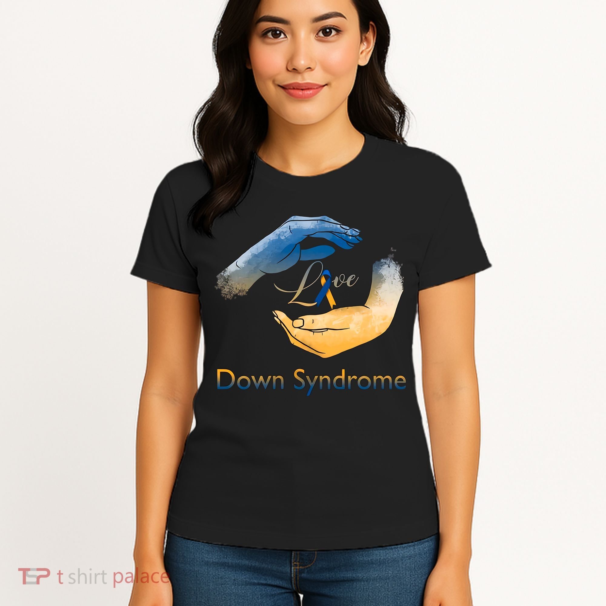 Love Down Syndrome Awareness Gold Blue Ribbon Down Syndrome Warrior Women's T-Shirt