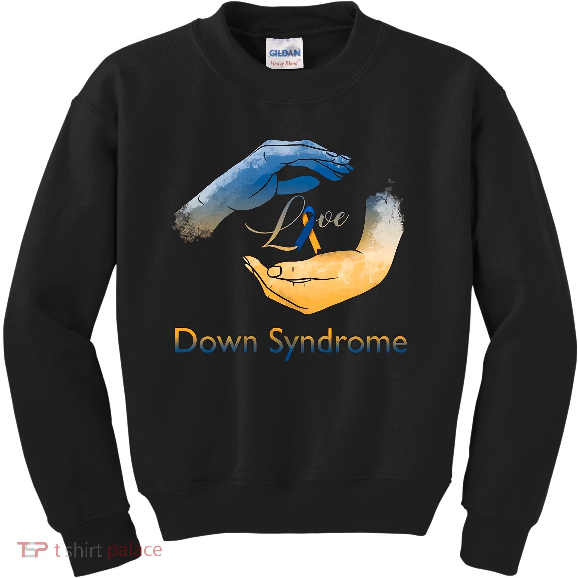 Love Down Syndrome Awareness Gold Blue Ribbon Down Syndrome Warrior Kids Sweatshirt