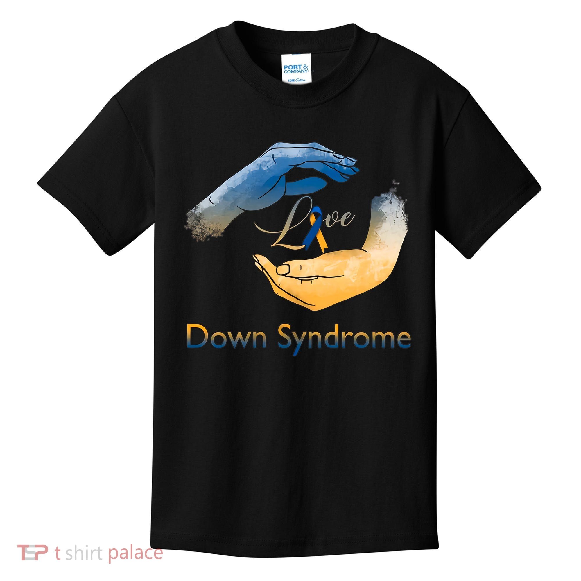 Love Down Syndrome Awareness Gold Blue Ribbon Down Syndrome Warrior Kids T-Shirt