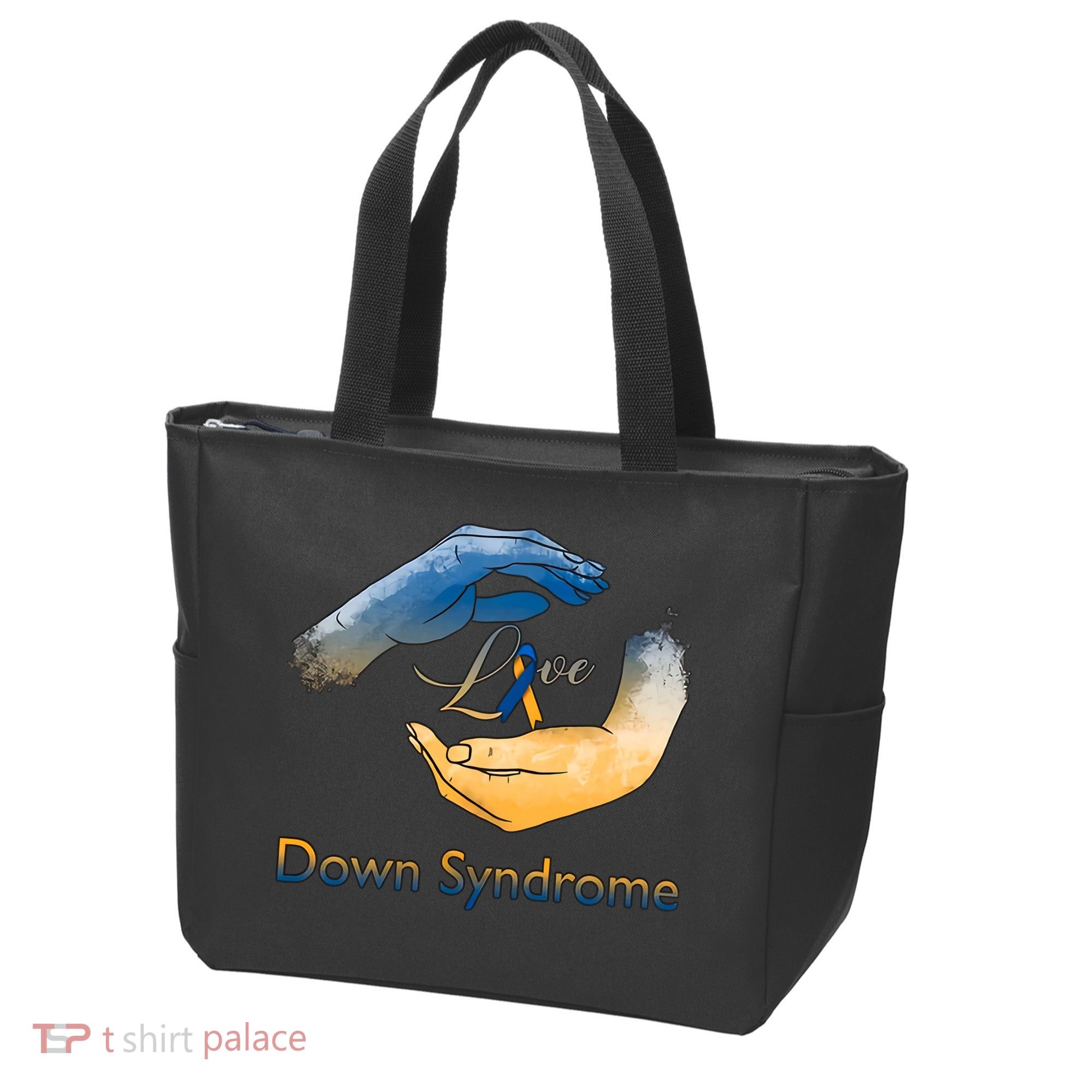 Love Down Syndrome Awareness Gold Blue Ribbon Down Syndrome Warrior Tote Bag