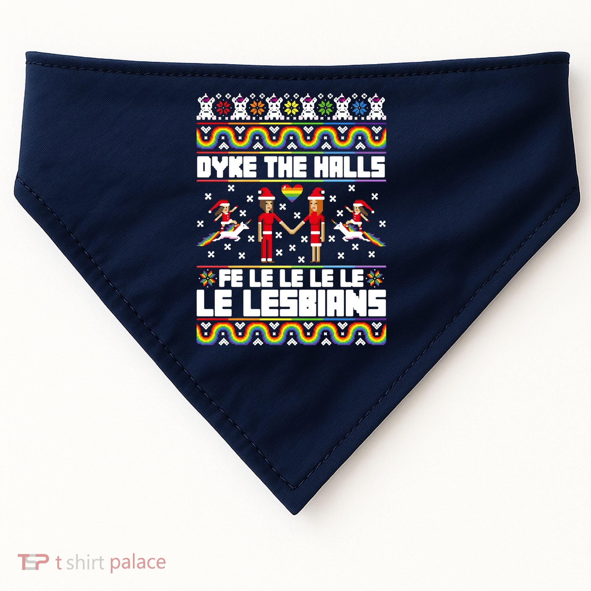 LGBT Dyke The Halls Fe Le Le Le Le Le Lesbians Ugly Christmas USA-Made Doggie Bandana
