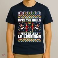LGBT Dyke The Halls Fe Le Le Le Le Le Lesbians Ugly Christmas T-Shirt thumb 3