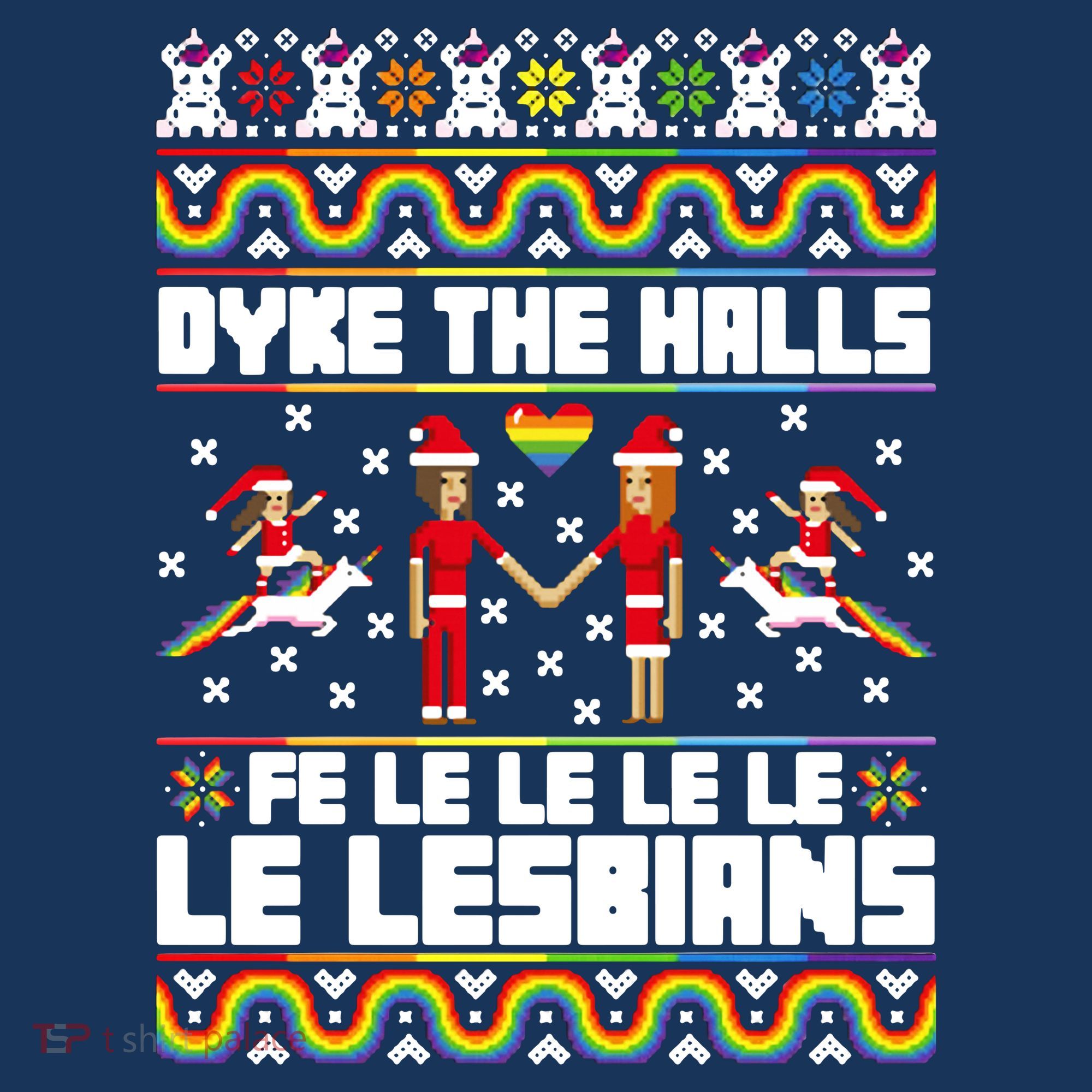 LGBT Dyke The Halls Fe Le Le Le Le Le Lesbians Ugly Christmas Button