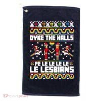 LGBT Dyke The Halls Fe Le Le Le Le Le Lesbians Ugly Christmas Golf Towel thumb 0