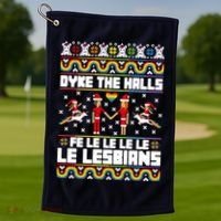 LGBT Dyke The Halls Fe Le Le Le Le Le Lesbians Ugly Christmas Golf Towel thumb 1