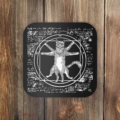 Leonardo Da Vinci Vitruvian Cat Lover Coaster