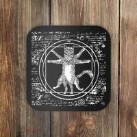 Leonardo Da Vinci Vitruvian Cat Lover Coaster thumb 0
