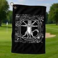 Leonardo Da Vinci Vitruvian Cat Lover Golf Towel thumb 1