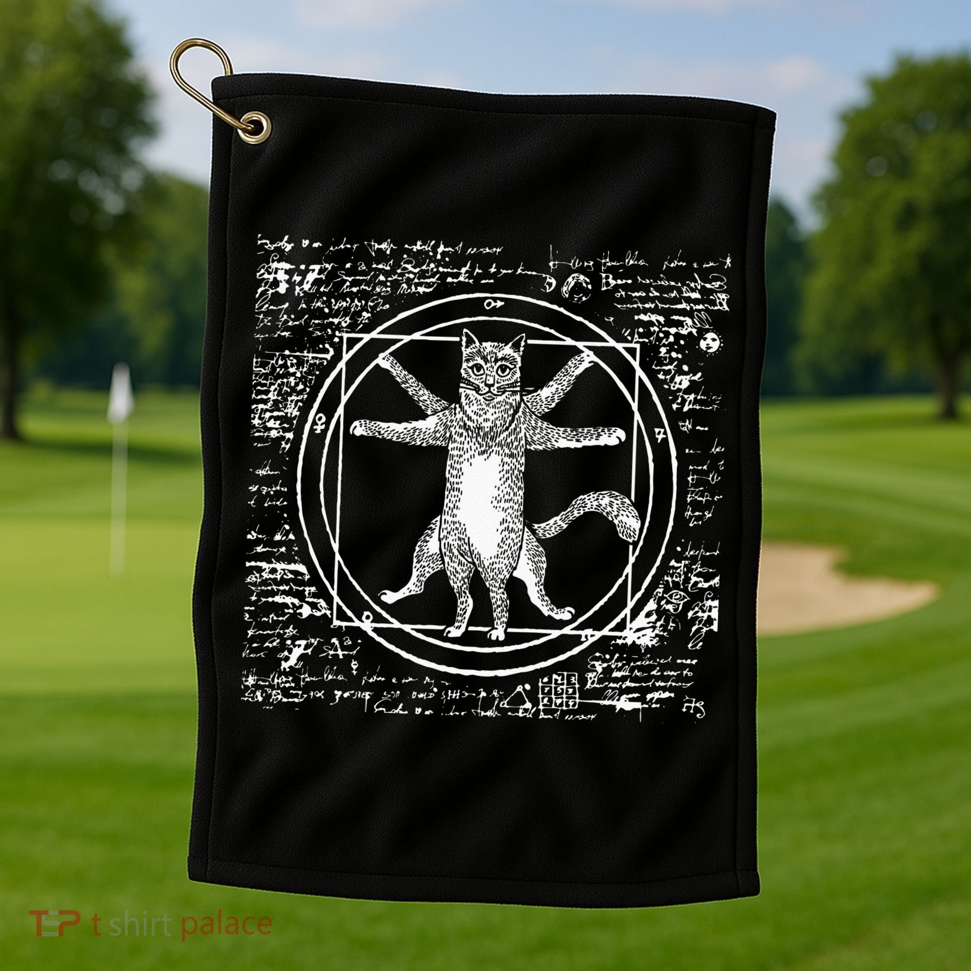 Leonardo Da Vinci Vitruvian Cat Lover Golf Towel