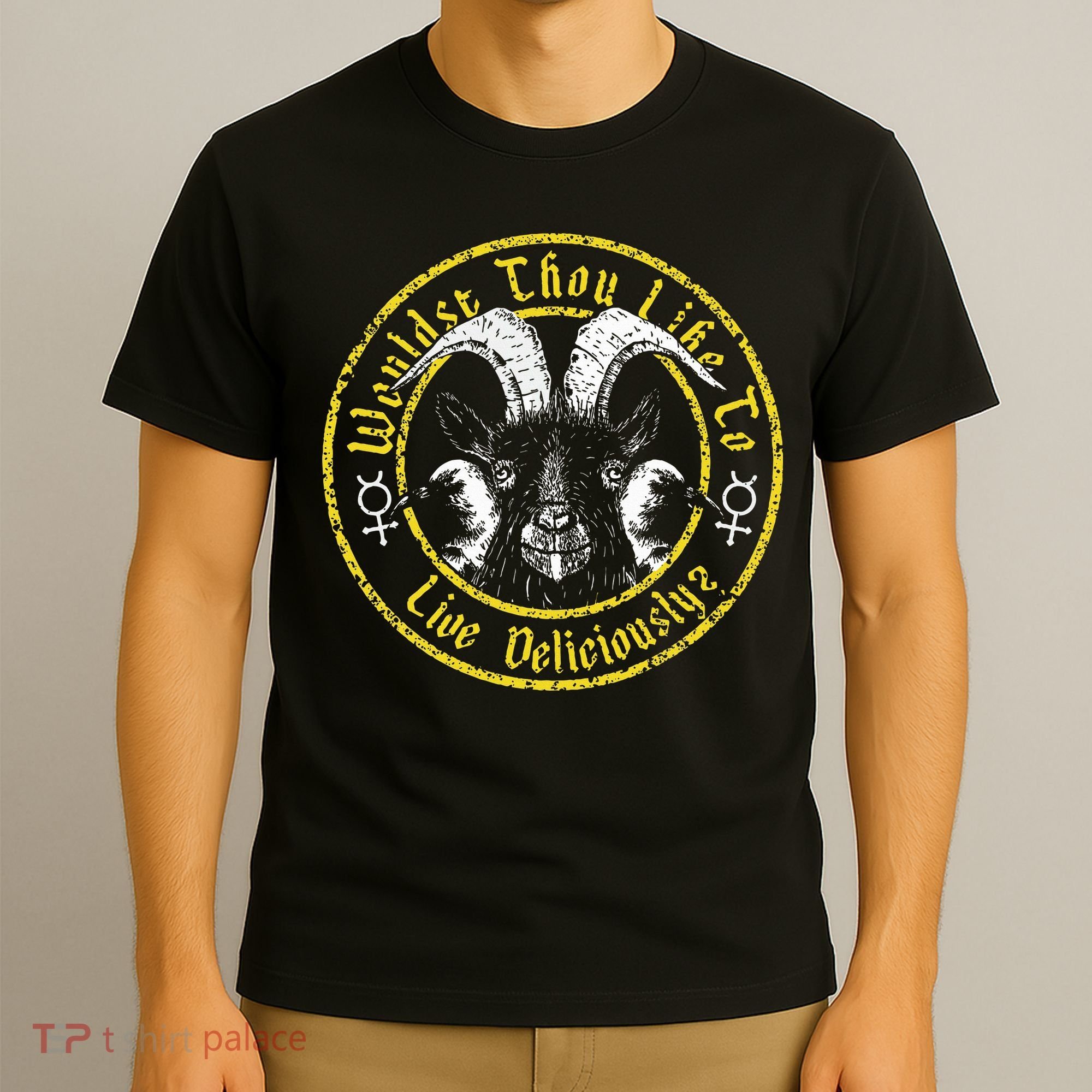 Live Deliciously Vintage Cartoon Goat T-Shirt