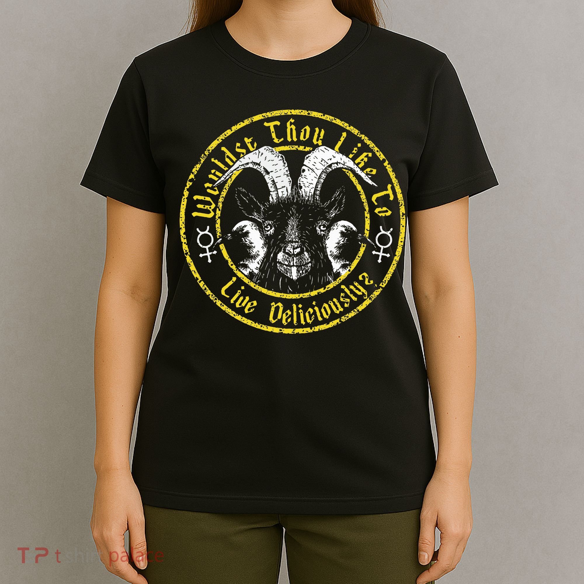 Live Deliciously Vintage Cartoon Goat T-Shirt