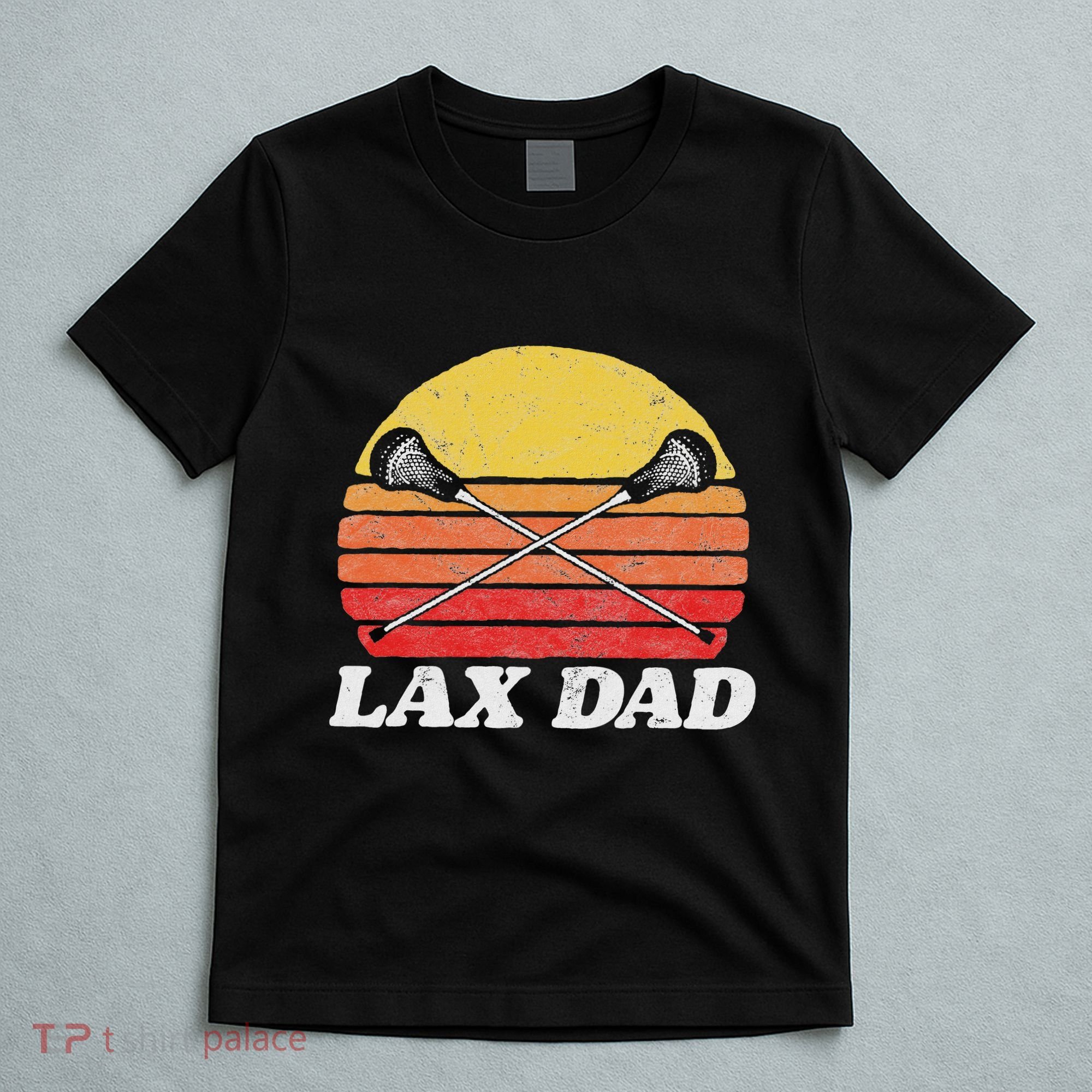 Lax Dad Vintage X Crossed Lacrosse Sticks 80s Sunset Retro T-Shirt