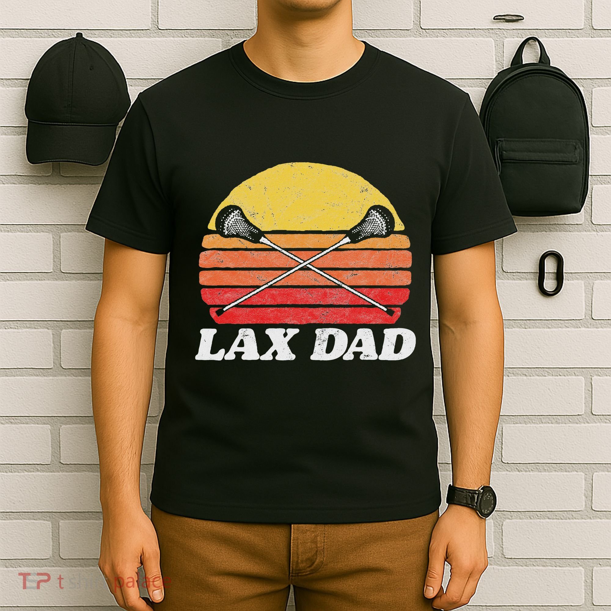 Lax Dad Vintage X Crossed Lacrosse Sticks 80s Sunset Retro T-Shirt