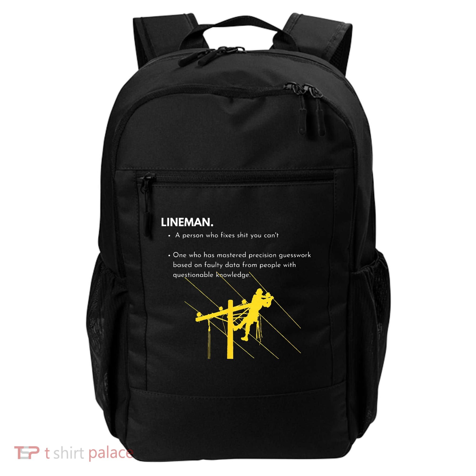 Lineman Definition with Pole Climber for Line Sarcastic Backpack