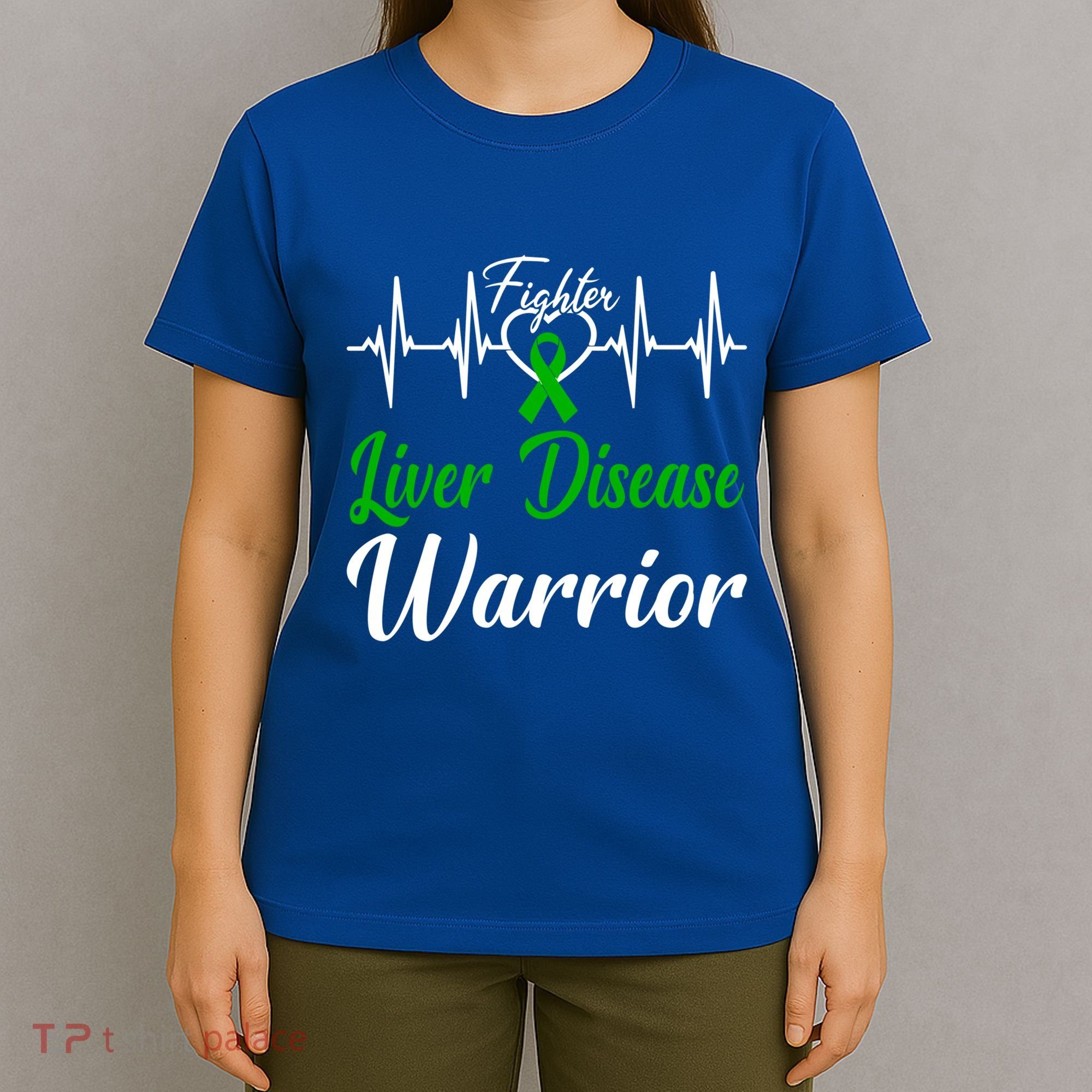 Liver Disease Warrior Heartbeat Fight Green Ribbon Love Gift T-Shirt