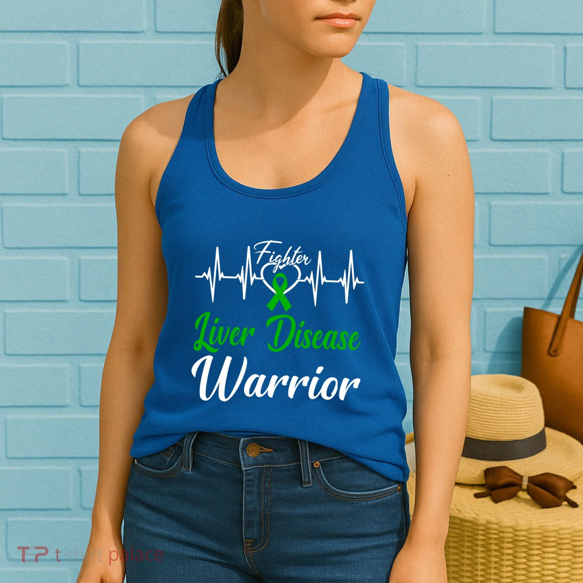 Liver Disease Warrior Heartbeat Fight Green Ribbon Love Gift Women's Tank Top