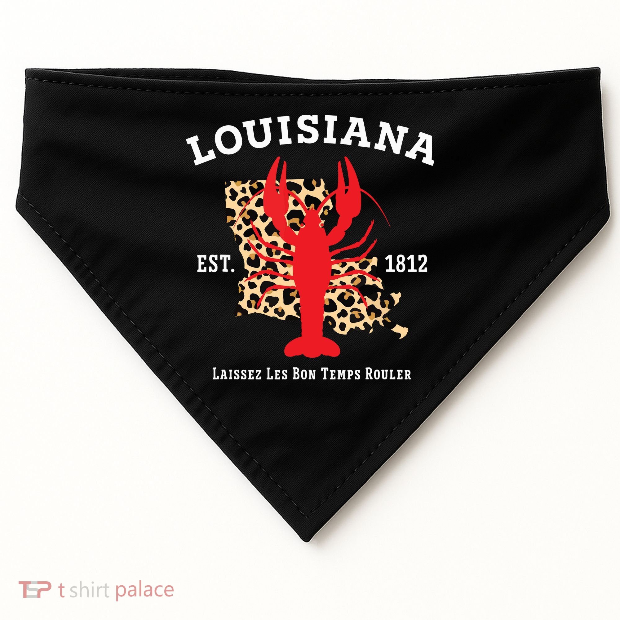Louisiana Est 1812 Crawfish Leopard New Orleans Mardi Gras USA-Made Doggie Bandana