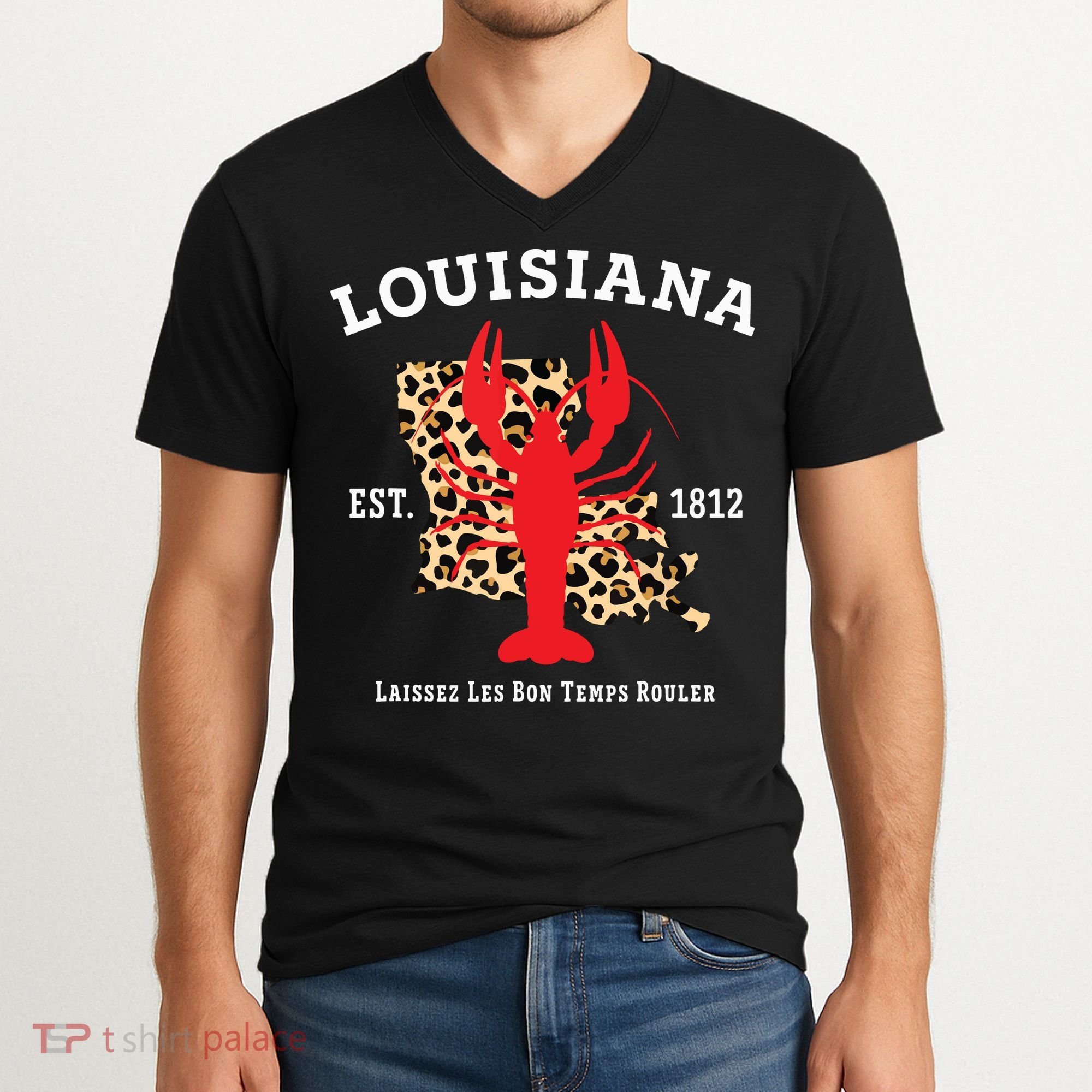 Louisiana Est 1812 Crawfish Leopard New Orleans Mardi Gras V-Neck T-Shirt