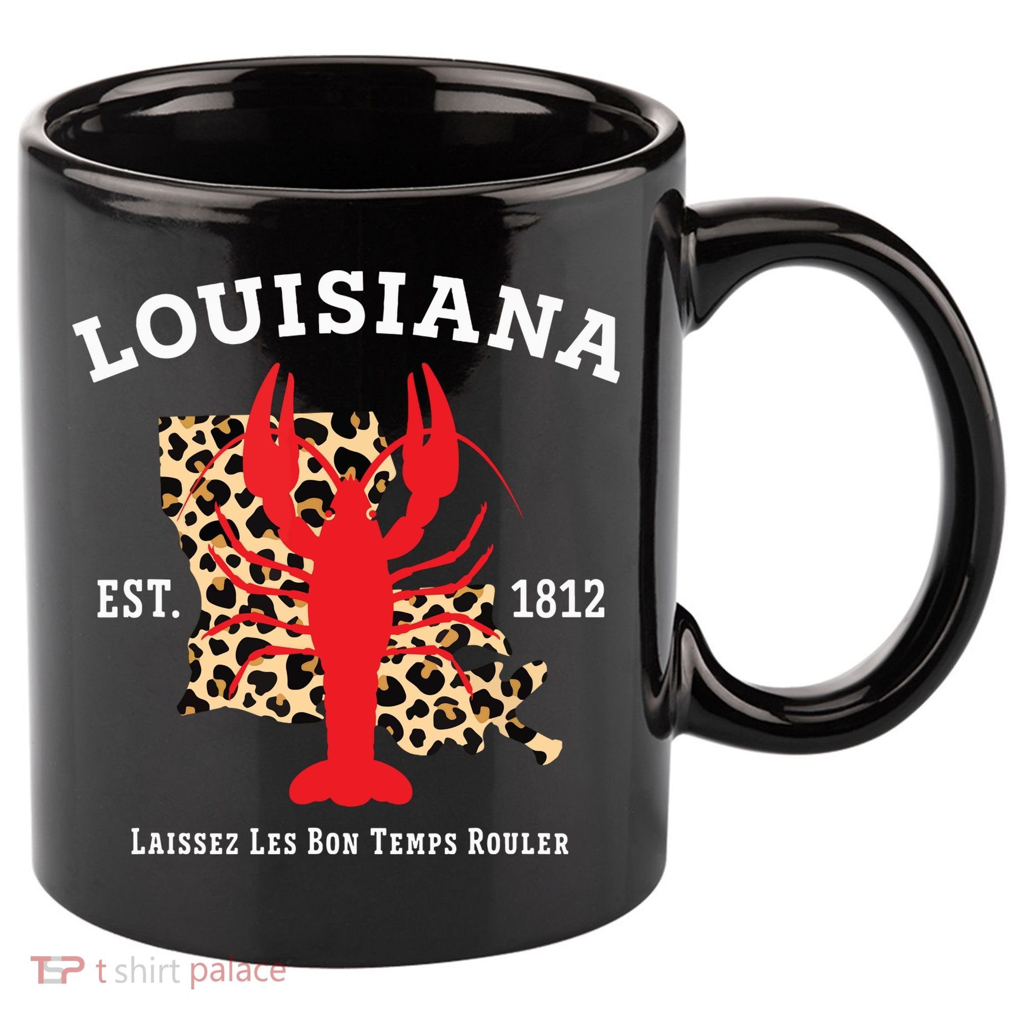 Louisiana Est 1812 Crawfish Leopard New Orleans Mardi Gras 11oz C Handle Ceramic Mug