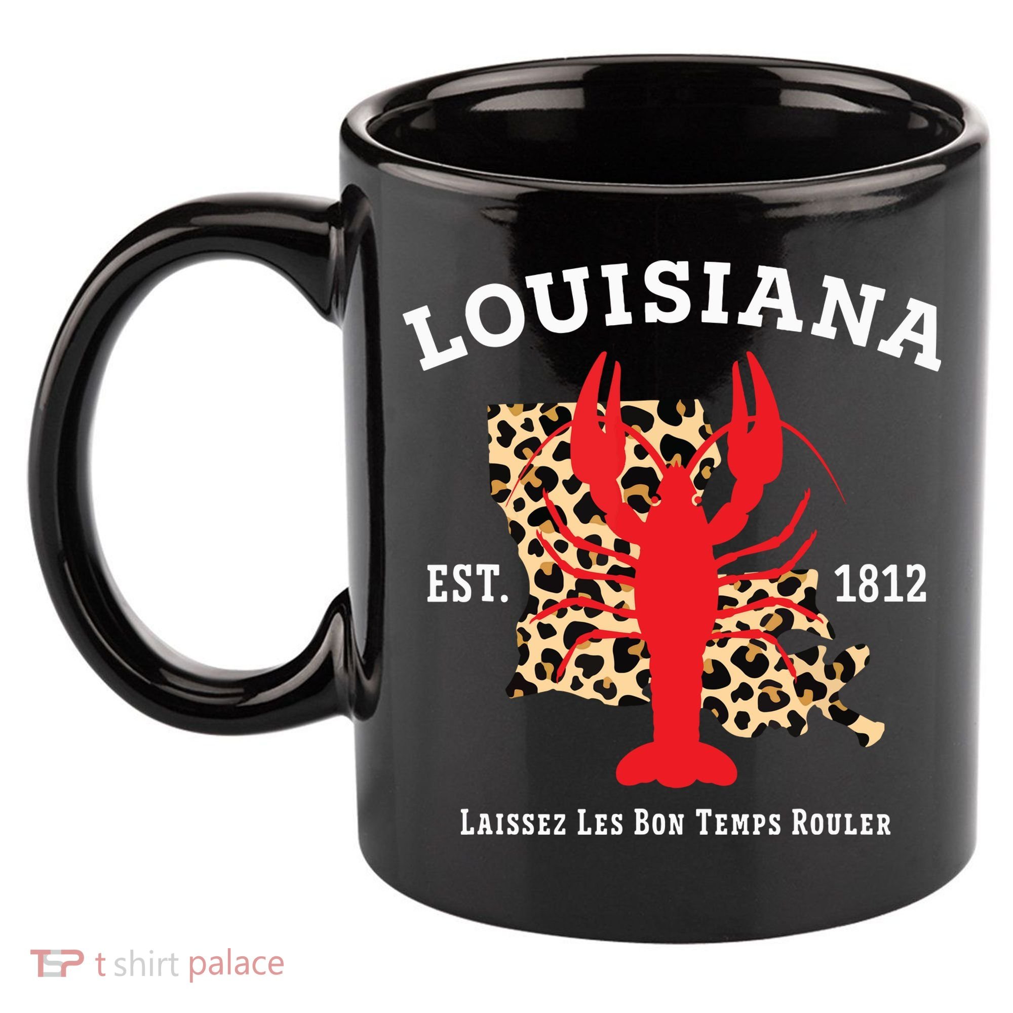 Louisiana Est 1812 Crawfish Leopard New Orleans Mardi Gras 11oz C Handle Ceramic Mug