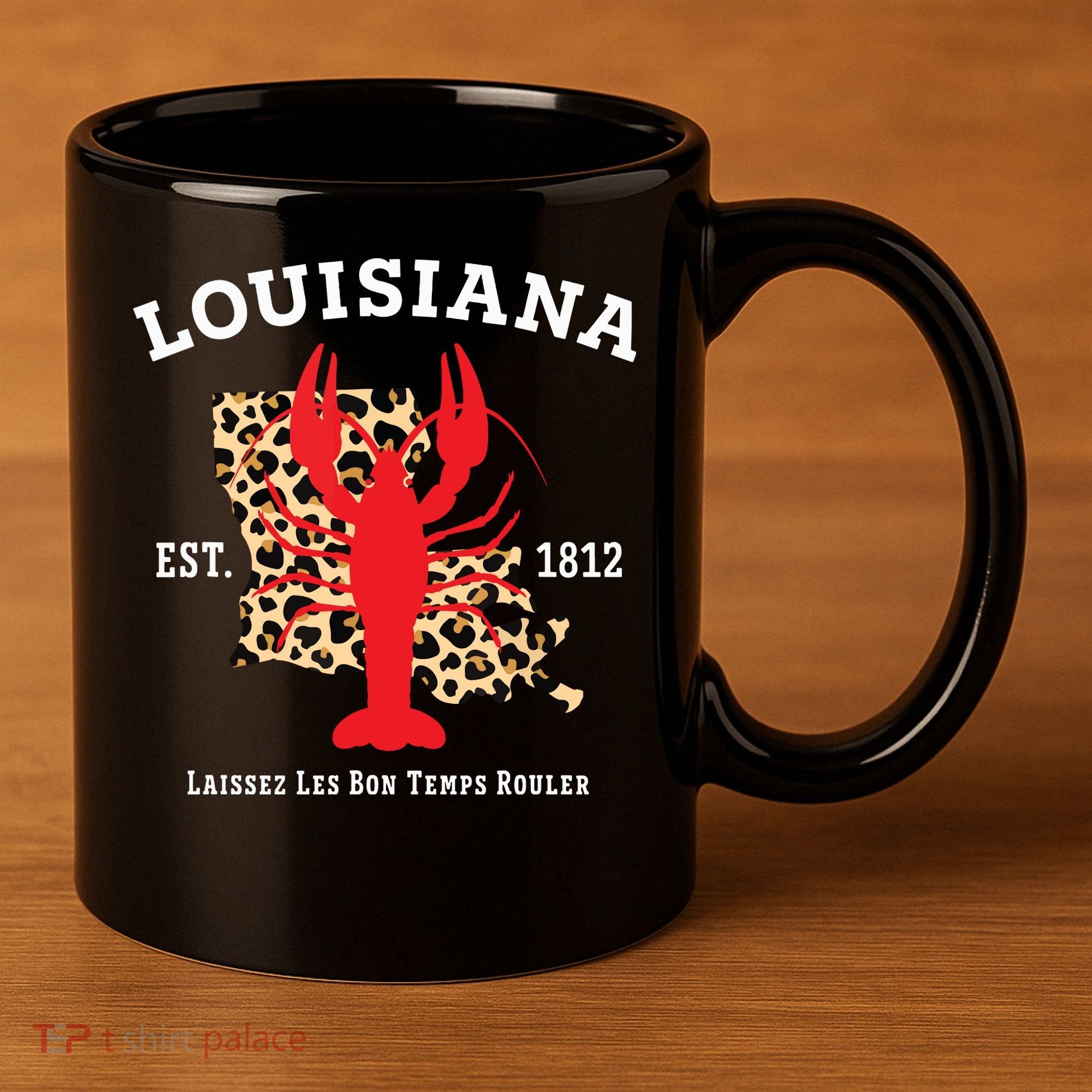 Louisiana Est 1812 Crawfish Leopard New Orleans Mardi Gras 11oz C Handle Ceramic Mug