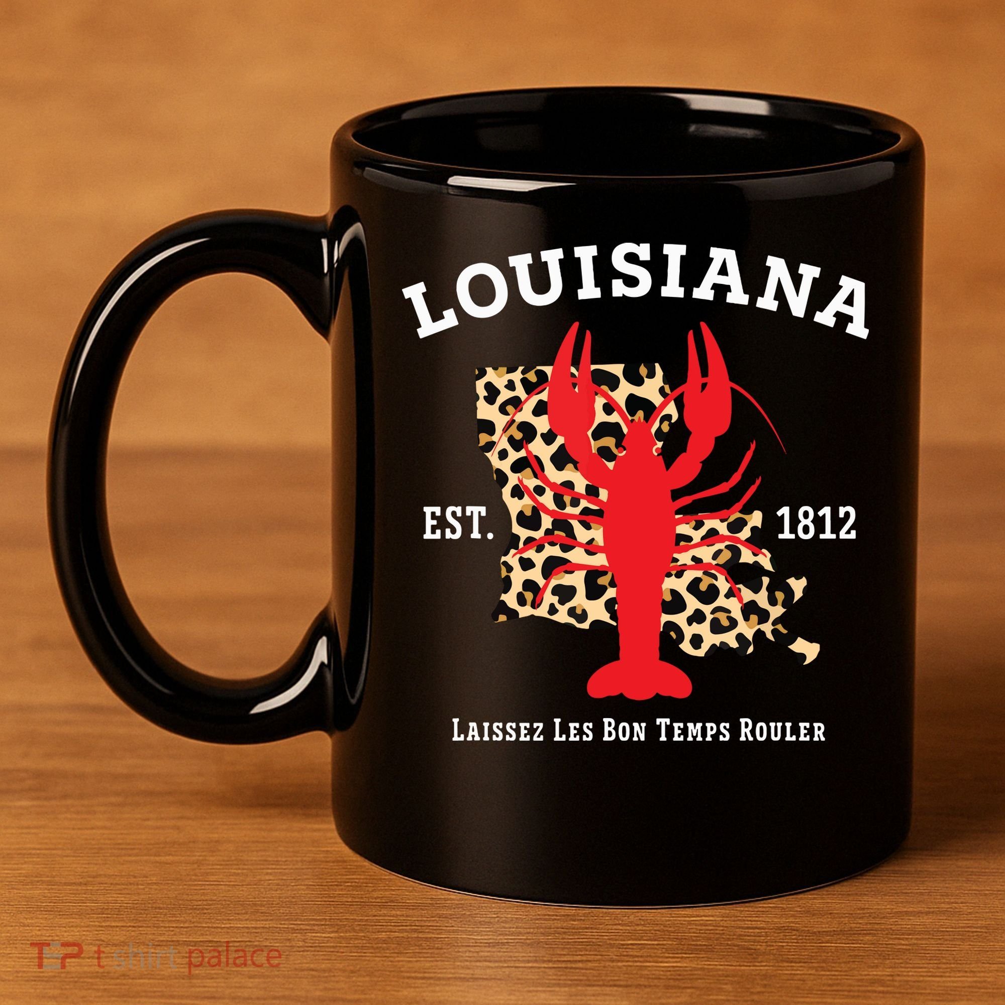 Louisiana Est 1812 Crawfish Leopard New Orleans Mardi Gras 11oz C Handle Ceramic Mug