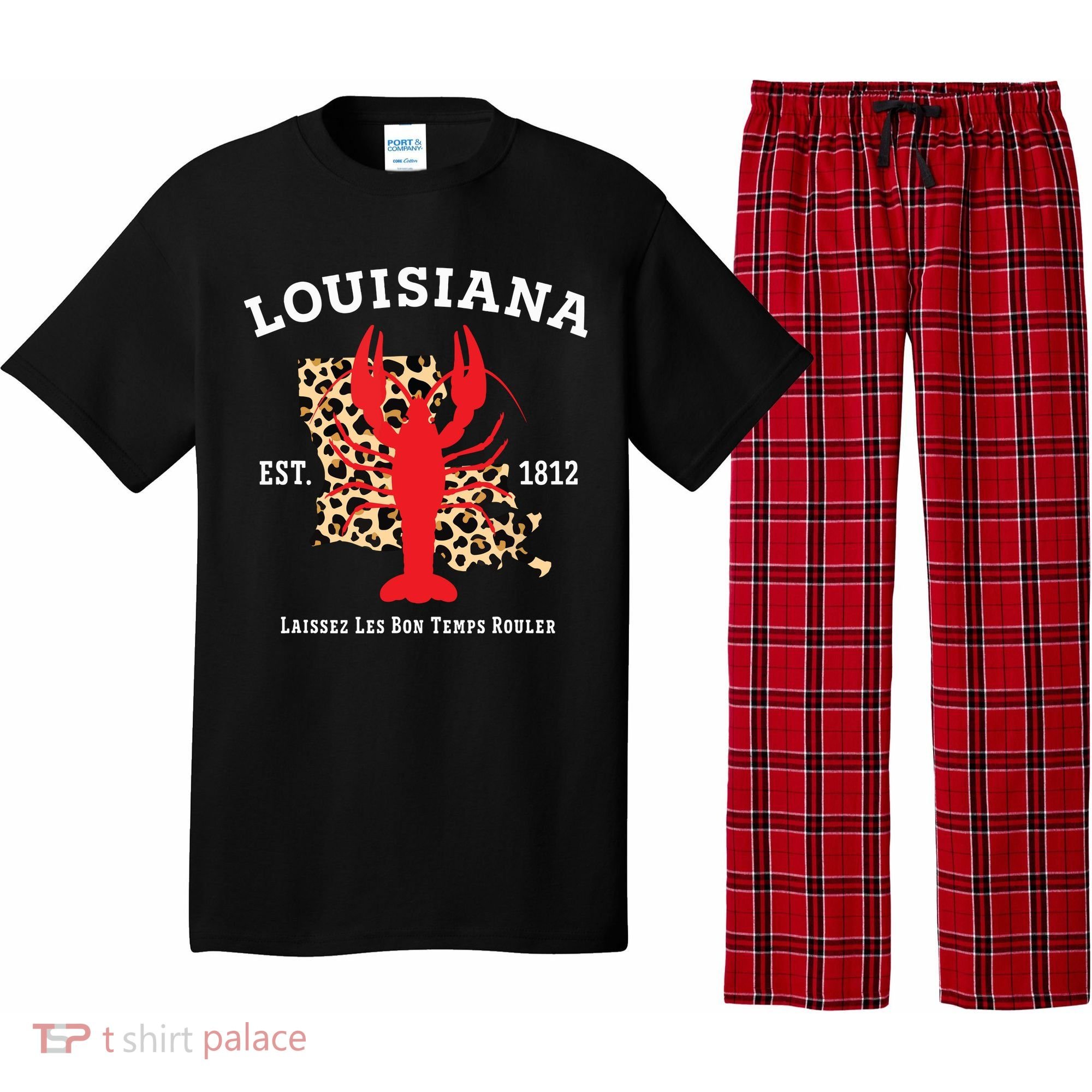 Louisiana Est 1812 Crawfish Leopard New Orleans Mardi Gras Pajama Set