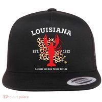 Louisiana Est 1812 Crawfish Leopard New Orleans Mardi Gras Flat Bill Trucker Hat thumb 0