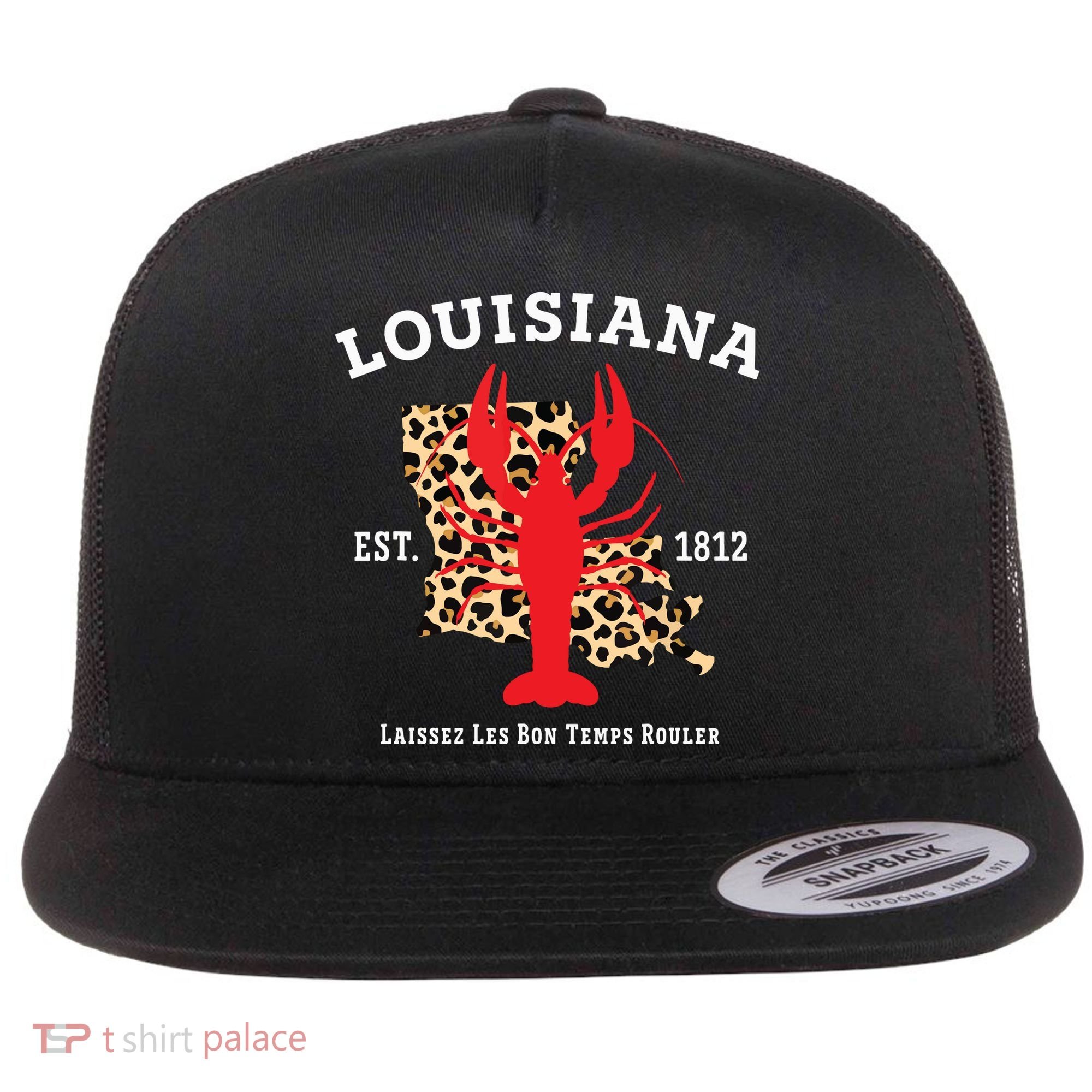 Louisiana Est 1812 Crawfish Leopard New Orleans Mardi Gras Flat Bill Trucker Hat