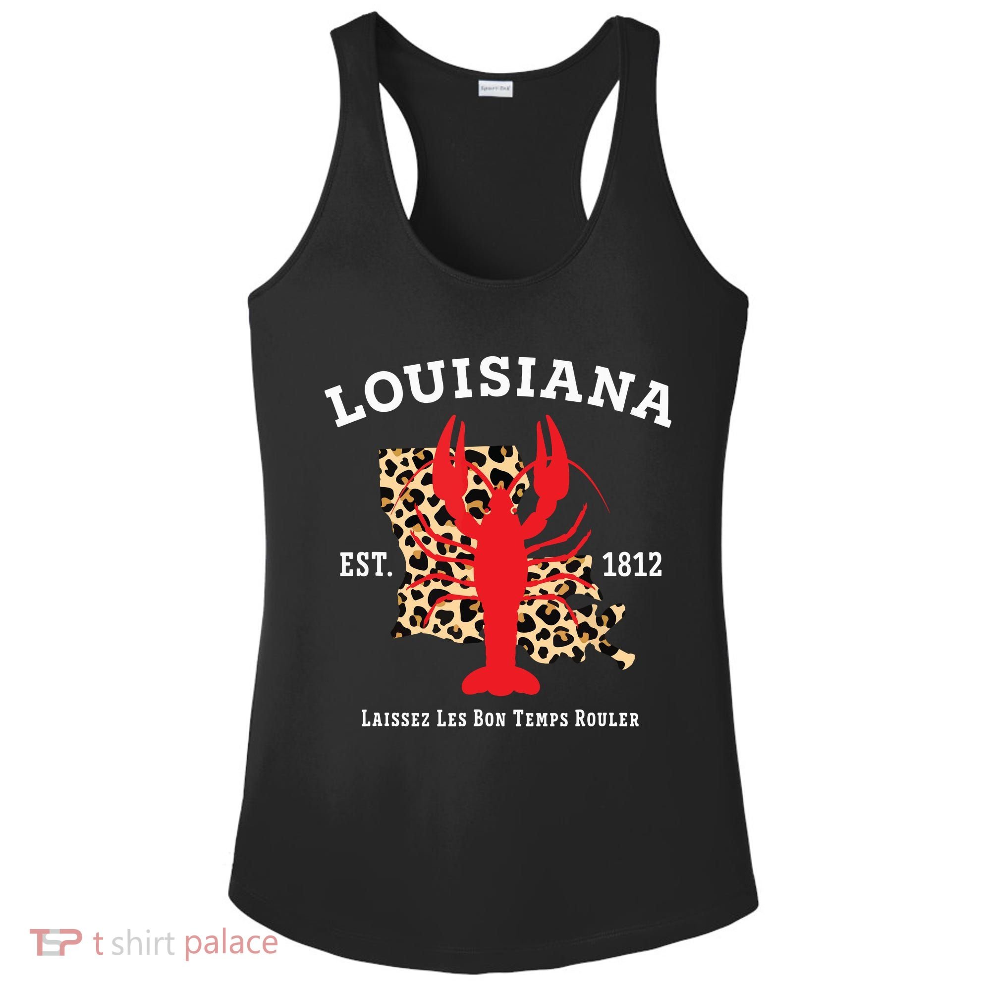 Louisiana Est 1812 Crawfish Leopard New Orleans Mardi Gras Ladies PosiCharge Competitor Racerback Tank