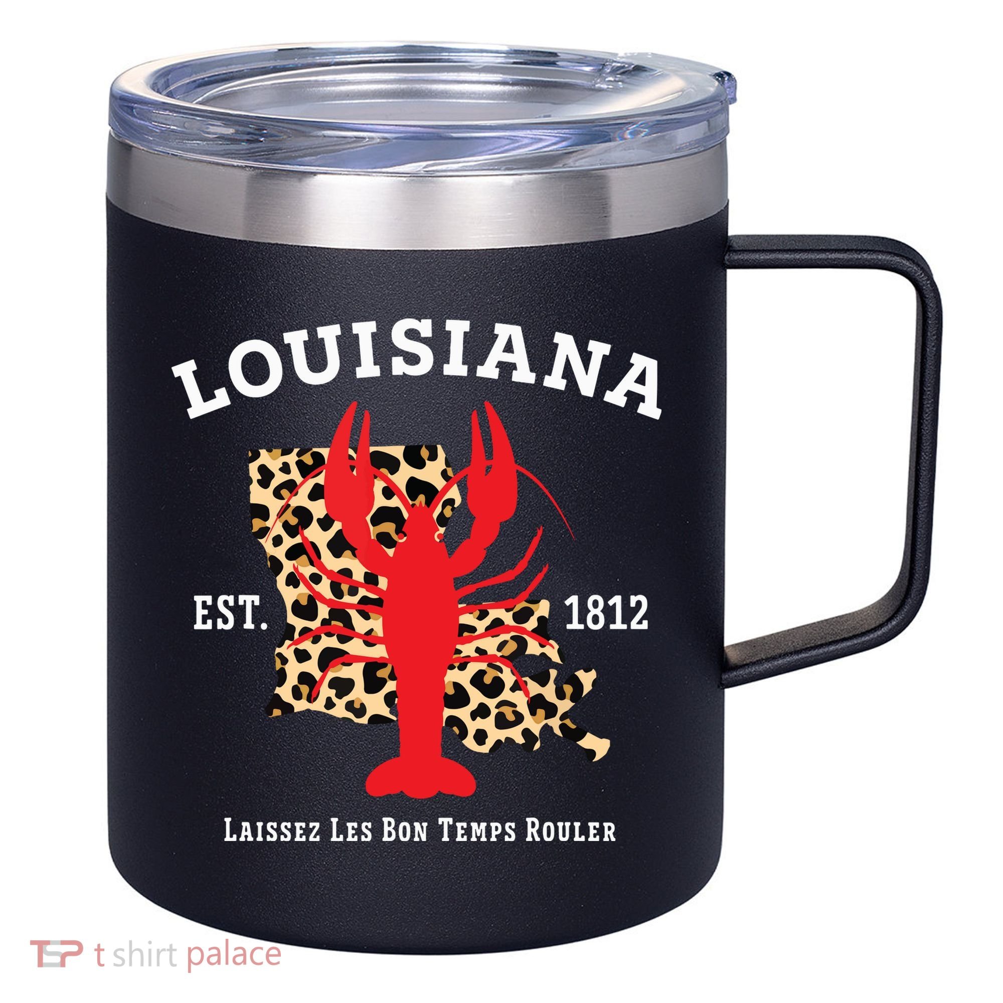 Louisiana Est 1812 Crawfish Leopard New Orleans Mardi Gras 12oz Stainless Steel Coffee Mug