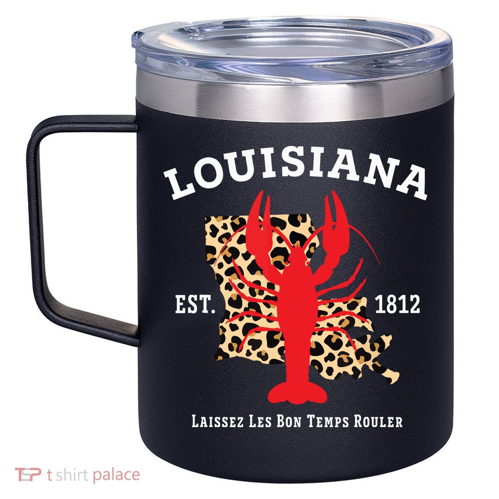 Louisiana Est 1812 Crawfish Leopard New Orleans Mardi Gras 12oz Stainless Steel Coffee Mug