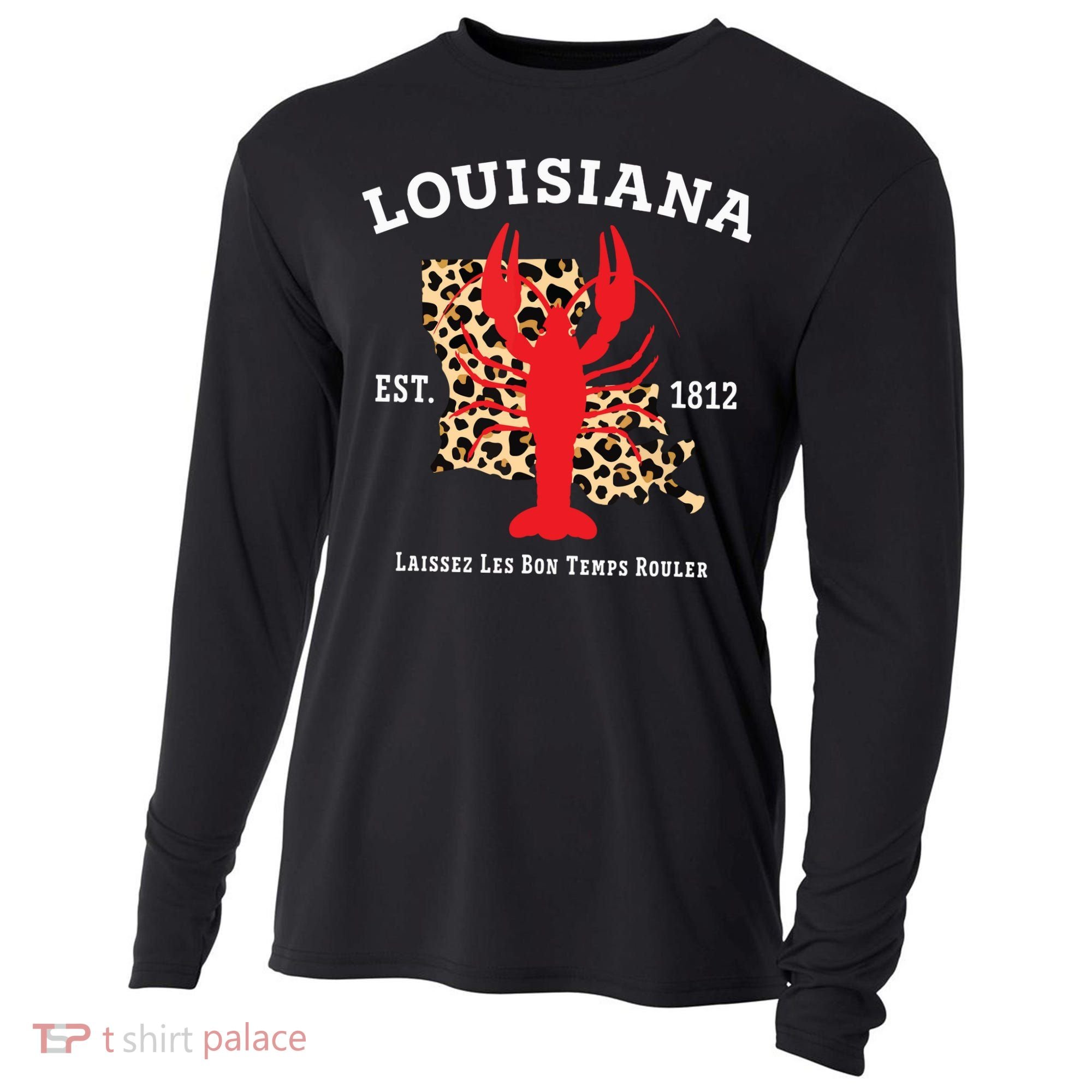 Louisiana Est 1812 Crawfish Leopard New Orleans Mardi Gras Cooling Performance Long Sleeve Crew