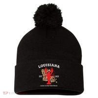 Louisiana Est 1812 Crawfish Leopard New Orleans Mardi Gras Pom Pom 12in Knit Beanie thumb 0