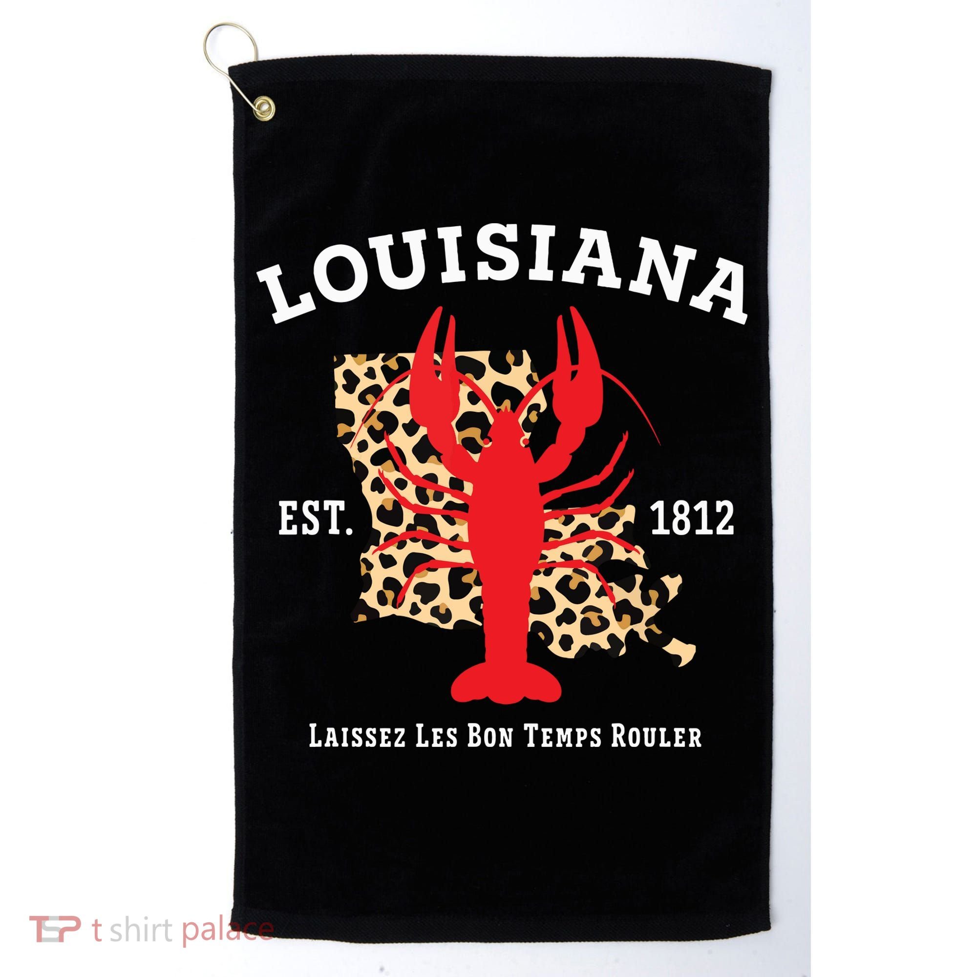 Louisiana Est 1812 Crawfish Leopard New Orleans Mardi Gras Golf Towel