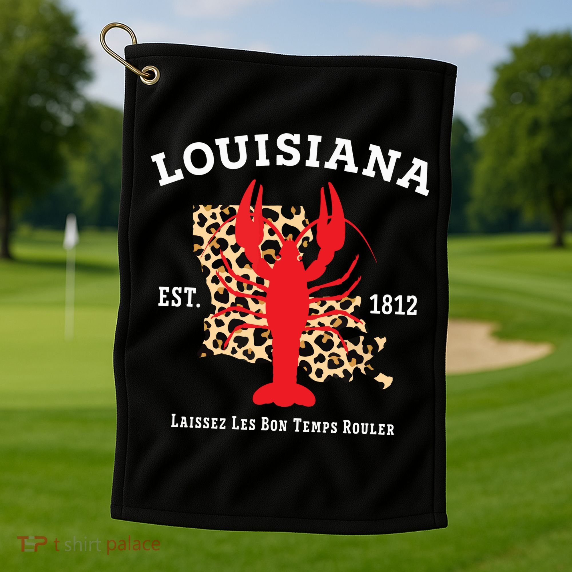 Louisiana Est 1812 Crawfish Leopard New Orleans Mardi Gras Golf Towel