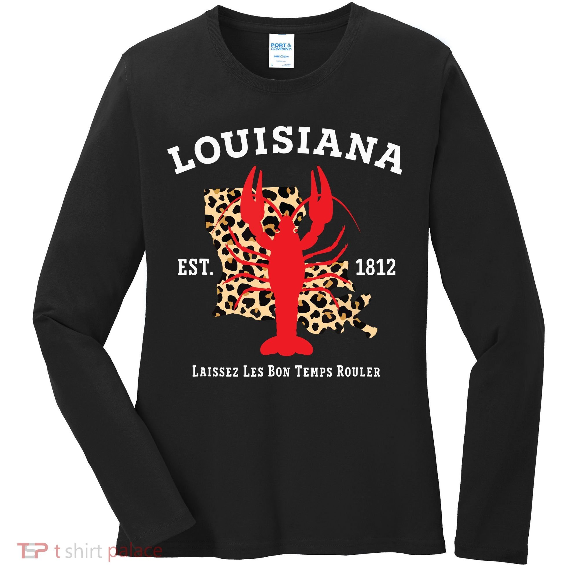 Louisiana Est 1812 Crawfish Leopard New Orleans Mardi Gras Women's Long Sleeve Shirt