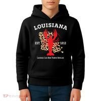 Louisiana Est 1812 Crawfish Leopard New Orleans Mardi Gras Kids Hoodie thumb 4