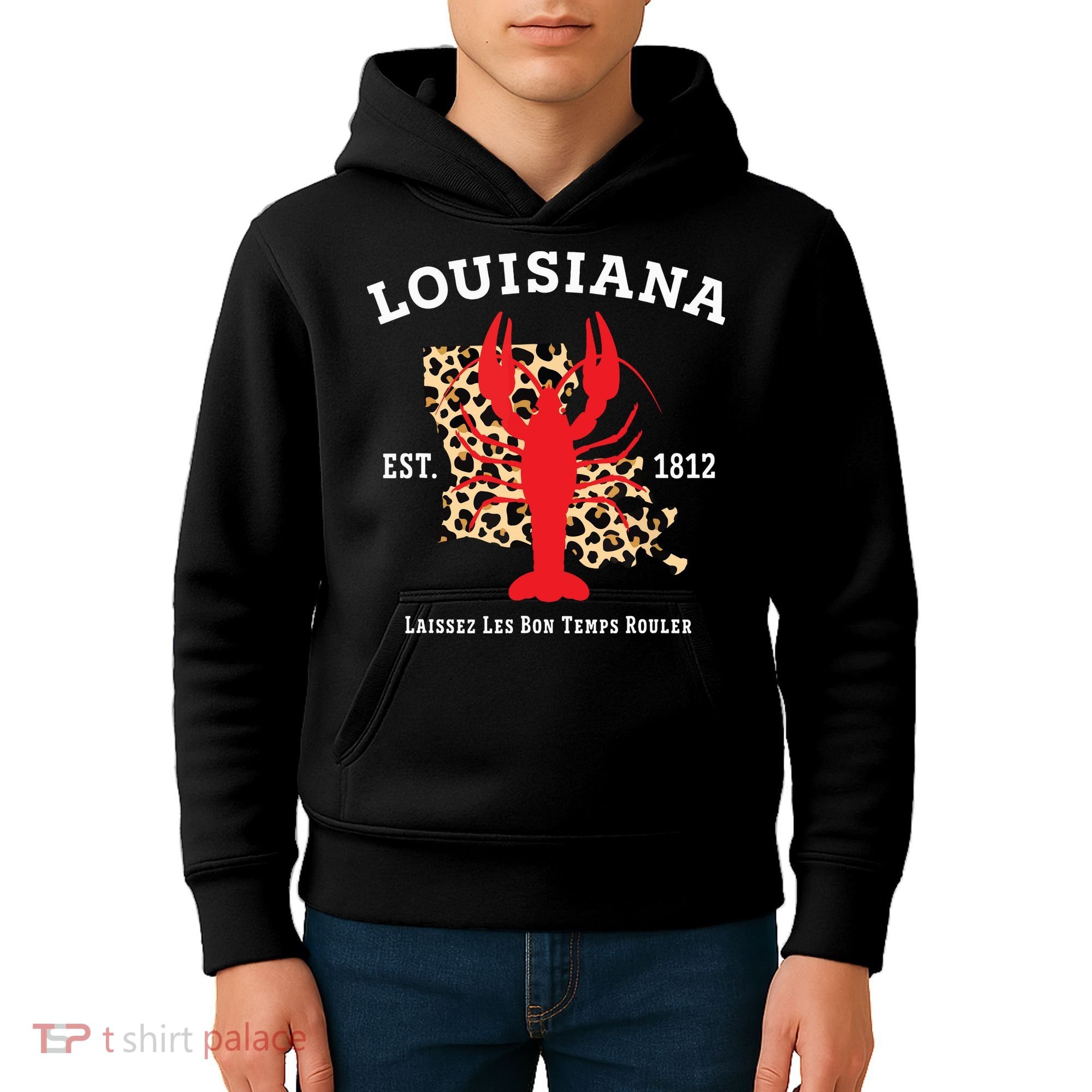 Louisiana Est 1812 Crawfish Leopard New Orleans Mardi Gras Kids Hoodie