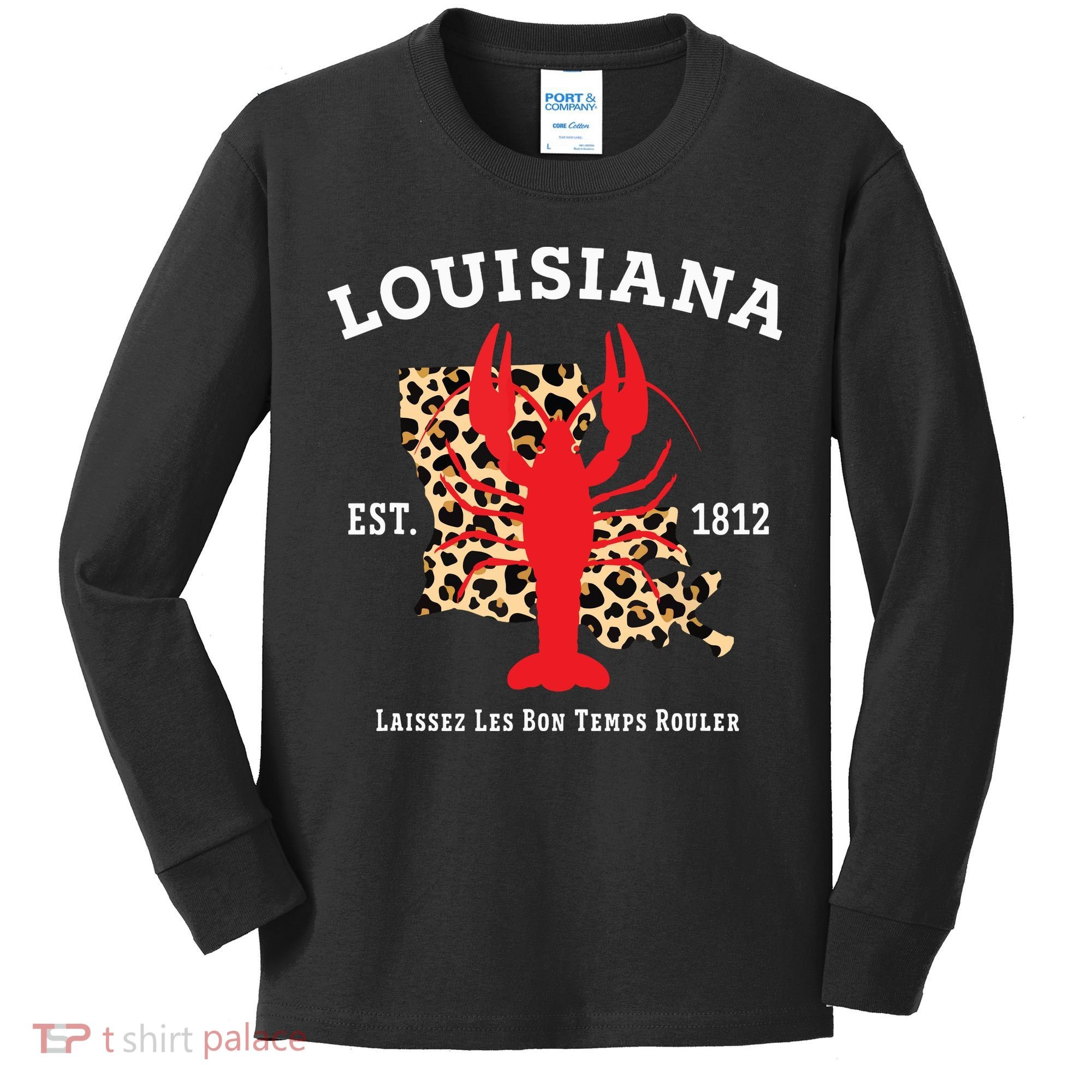 Louisiana Est 1812 Crawfish Leopard New Orleans Mardi Gras Kids Long Sleeve Shirt