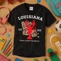Louisiana Est 1812 Crawfish Leopard New Orleans Mardi Gras Kids T-Shirt thumb 3